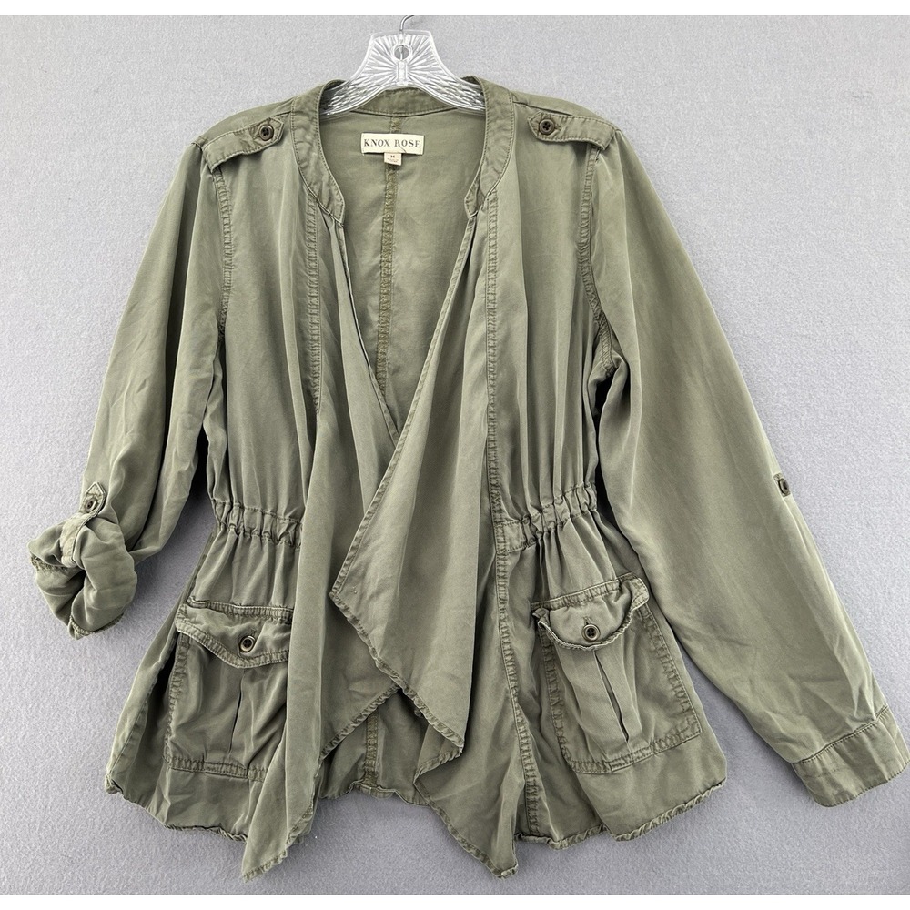 Knox Rose Womans Olive Green Lightweight Roll Tab Wrap Jacket Discontinued M